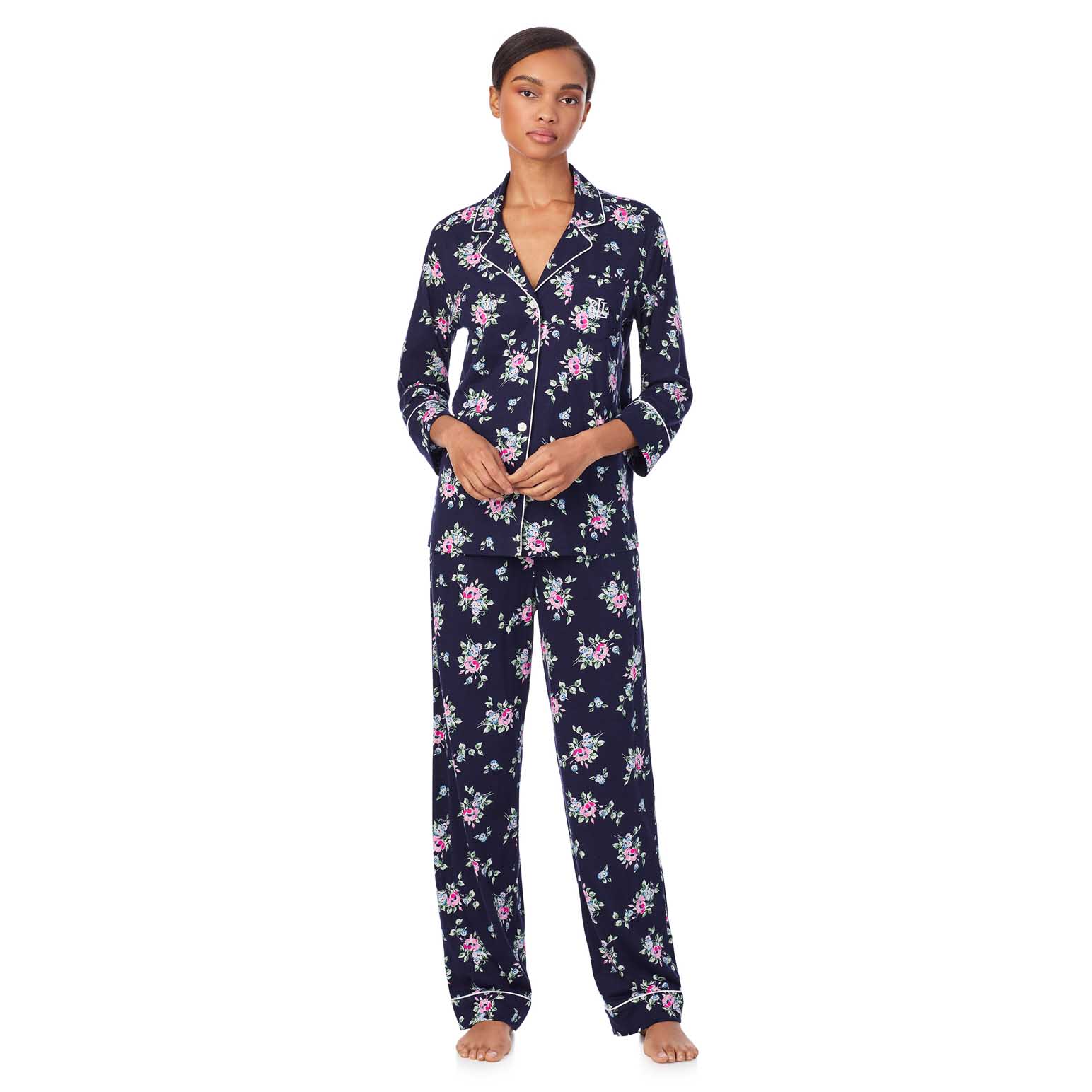 Lauren Ralph Lauren Classic Knit 3/4 Sleeve Notch Collar Pajama